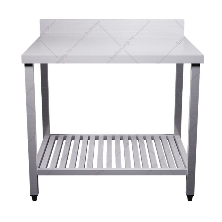 Bàn inox 2 tầng kệ thanh có thành