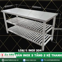 Bàn inox 3 tầng 2 kệ thanh