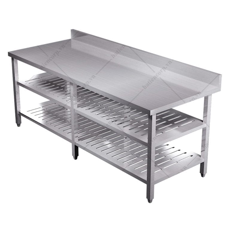 Bàn inox 3 tầng đột lỗ có thành