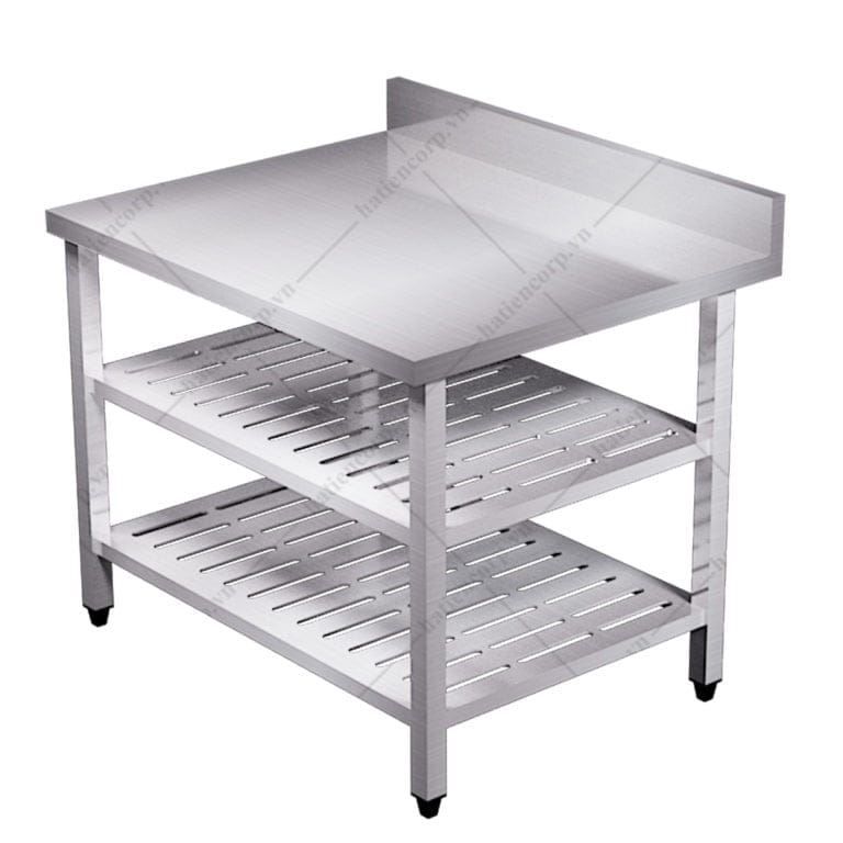 Bàn inox 3 tầng đột lỗ có thành