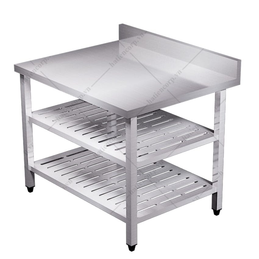 Bàn inox 3 tầng đột lỗ có thành