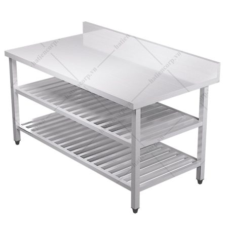 Bàn inox 3 tầng kệ thanh có thành