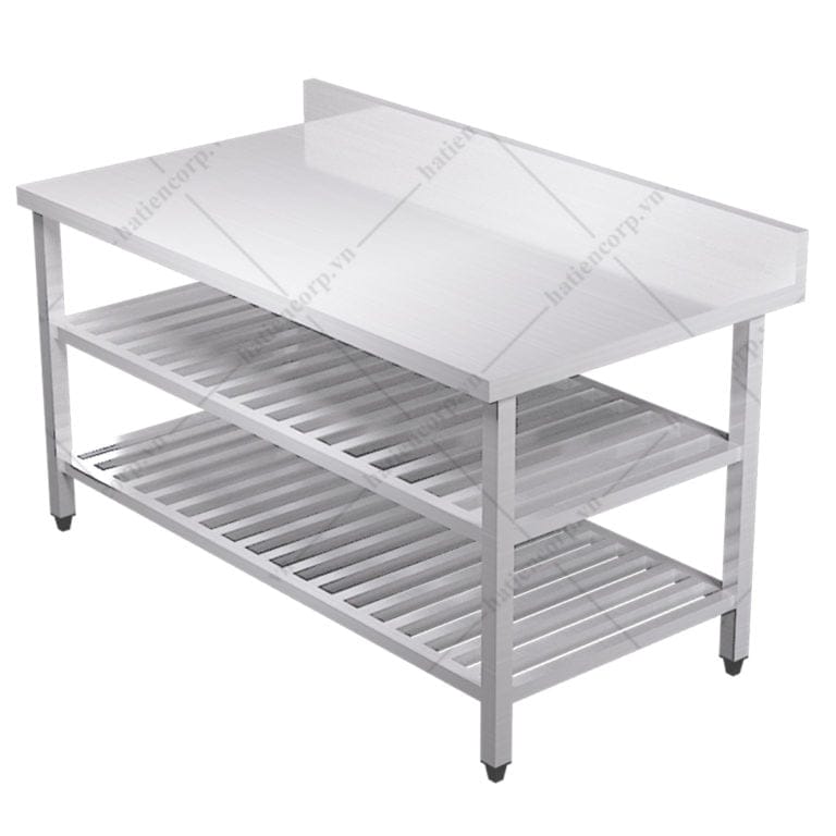 Bàn inox 3 tầng kệ thanh có thành