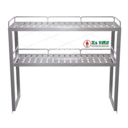 Kệ inox 2 tầng 1000x300mm - Kệ đặt trên bàn - Kệ lỗ inox, có lan can