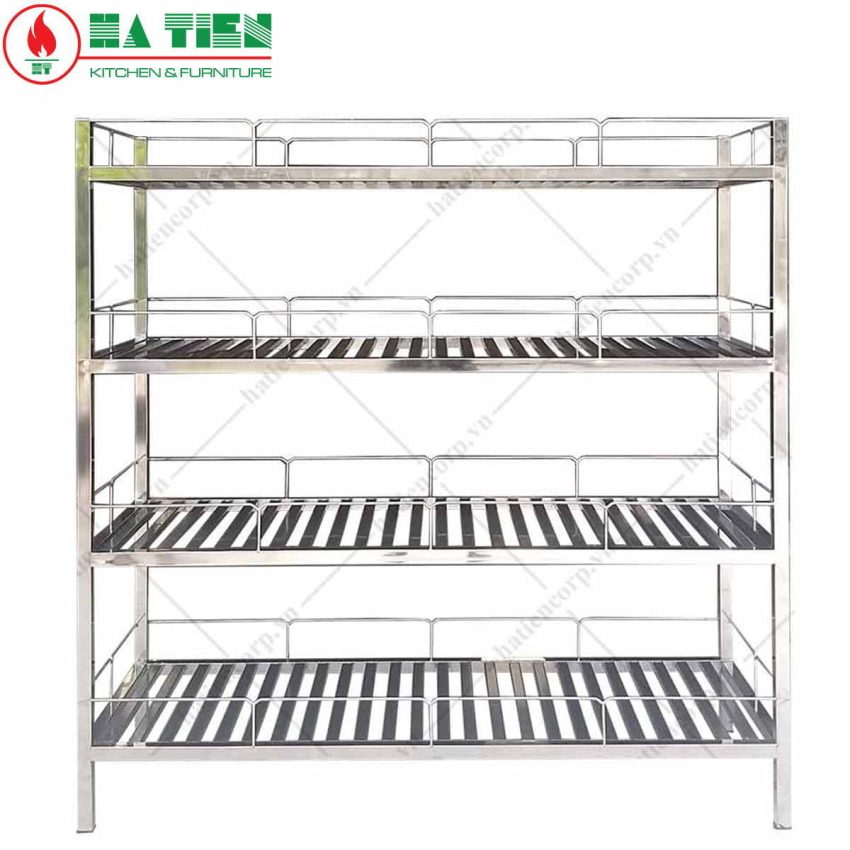 Kệ inox - Kệ thanh 4 tầng có lan can