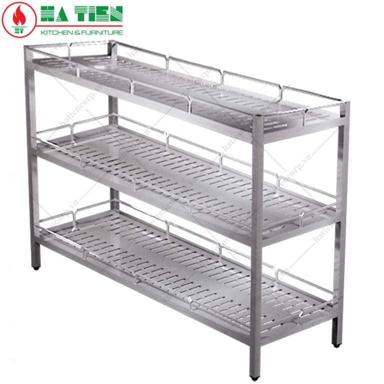 Kệ inox đột lỗ 3 tầng có lan can