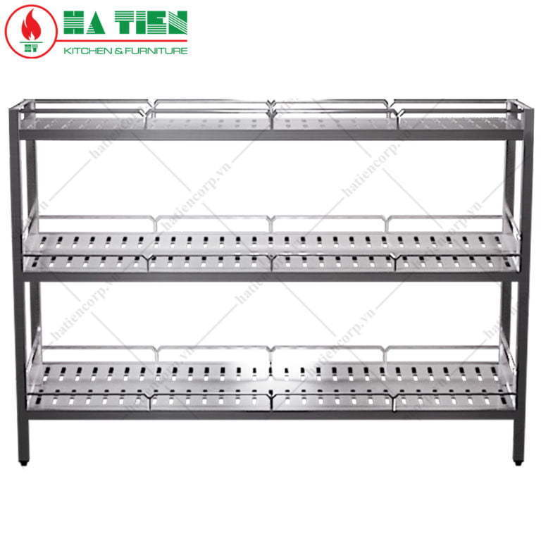 Kệ inox đột lỗ 3 tầng có lan can