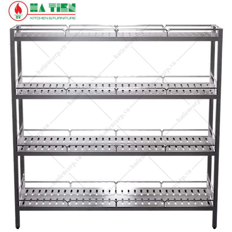 Kệ inox - Kệ 4 tầng đột lỗ có lan can