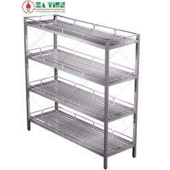 Kệ inox - Kệ 4 tầng đột lỗ có lan can