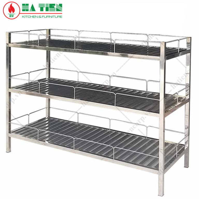 Kệ inox - Kệ thanh 3 tầng có lan can