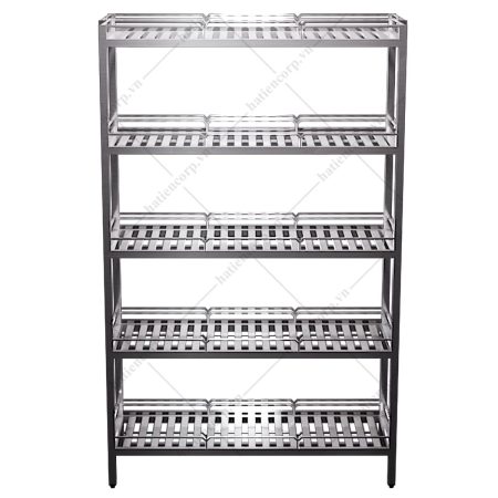 Kệ thanh inox 5 tầng có lan can