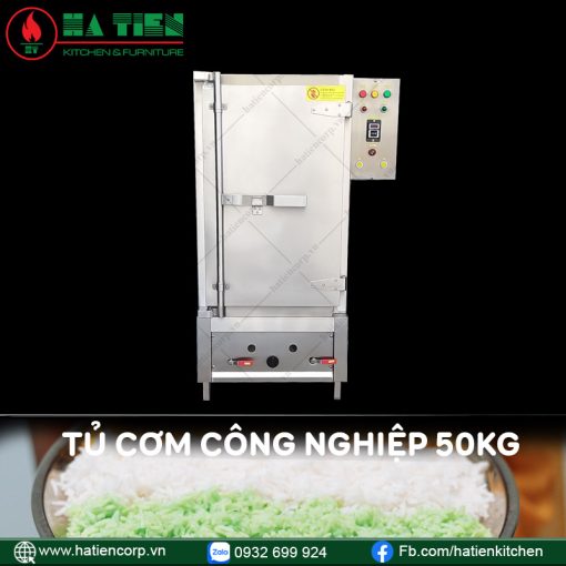 tủ cơm công nghiệp 50kg bằng gas và điện