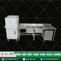 bồn rửa 2 ngăn với máy rửa chén
