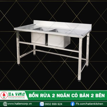bồn rửa inox 2 ngăn có bàn 2 bên