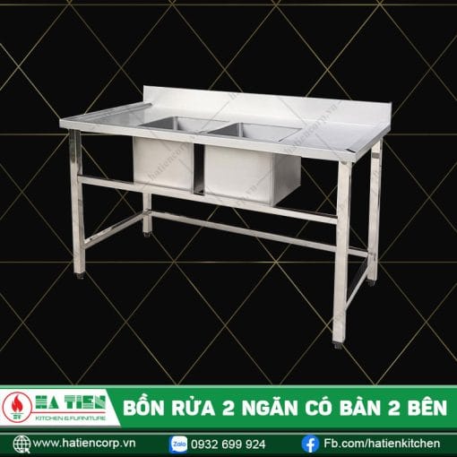 bồn rửa inox 2 ngăn có bàn 2 bên
