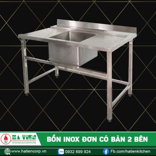 bồn rửa inox công nghiệp 1 hố 2 cánh