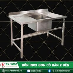 bồn rửa inox công nghiệp có bàn 2 bên