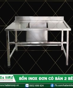 bồn rửa inox công nghiệp đơn có bàn 2 bên