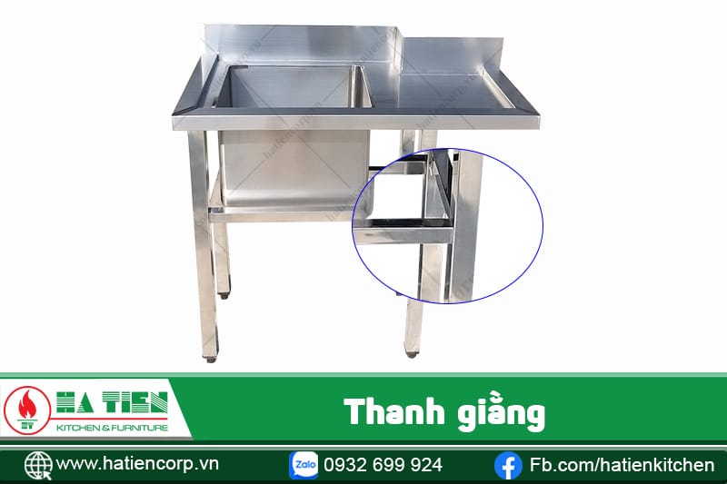 bồn rửa inox 1 ngăn 1 bàn có thanh giằng