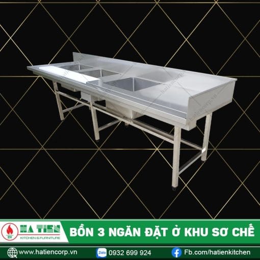 bồn rửa 3 ngăn inox cho khu sơ chế