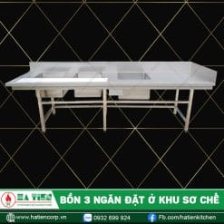 Bồn rửa 3 ngăn inox dùng cho khu sơ chế