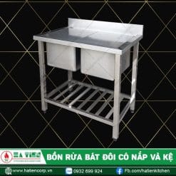 bồn rửa bát đôi có nắp có kệ