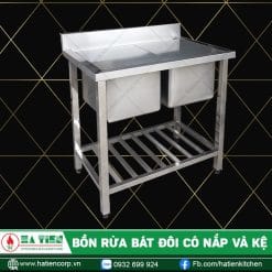 bồn rửa bát đôi có nắp và kệ