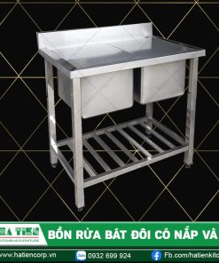 bồn rửa bát đôi có nắp và kệ