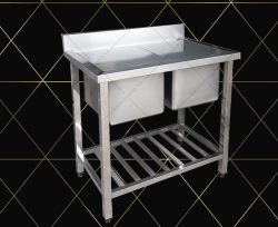 bồn rửa bát đôi có nắp và kệ