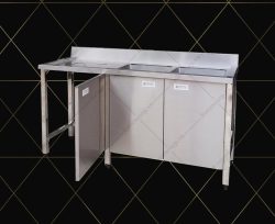 bồn rửa bát inox 2 ngăn có cửa mở kèm lỗ xả rác