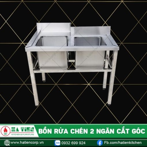 bồn rửa chén inox 2 ngăn cắt góc