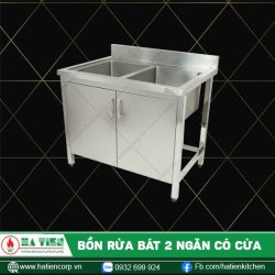 bồn rửa bát inox 304 2 ngăn có cửa mở