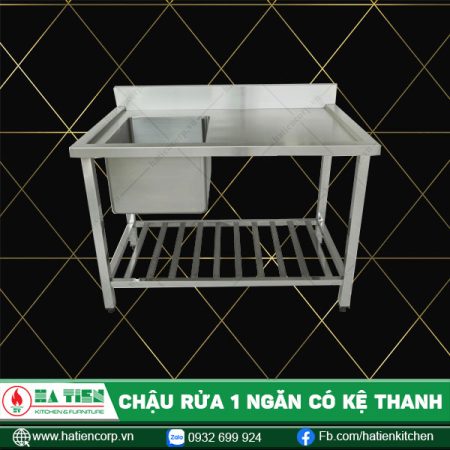 chậu rửa chén 1 ngăn có bàn và kệ thanh