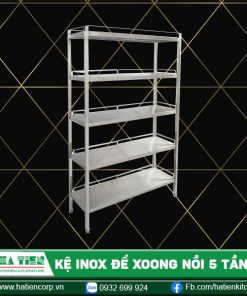 kệ inox để xoong nồi 5 tầng có lan can