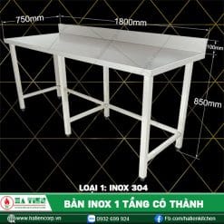bàn inox 1 tầng có thành BT-18