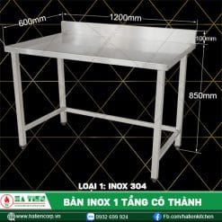 bàn inox 1 tầng có thành BT6-12
