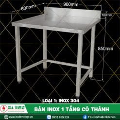bàn inox 1 tầng có thành BT6-9