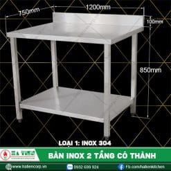 ban inox 2 tầng công nghiệp