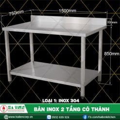 Bàn inox 2 tầng có thành