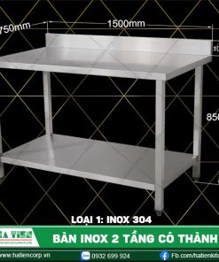 Bàn inox 2 tầng có thành