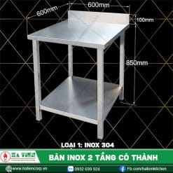 bàn inox 2 tầng có thành BTK6-6