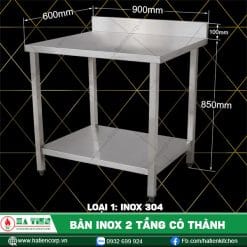bàn inox 2 tầng chiều dài 900mm