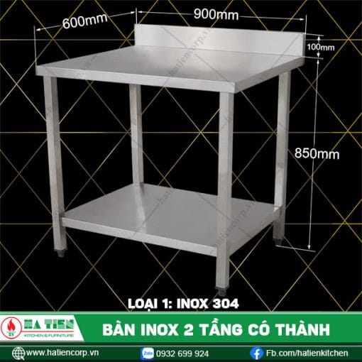 bàn inox 2 tầng chiều dài 900mm