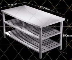 Bàn kệ bếp inox 3 tầng 2 kệ đục lỗ