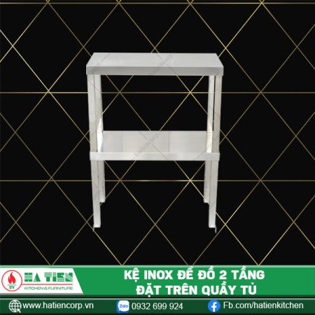 kệ để đồ inox 2 tầng đặt trên tủ