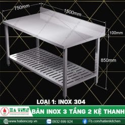 bàn inox 2 tầng kệ đục lỗ