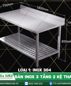 bàn inox 2 tầng kệ đục lỗ