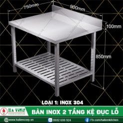 bàn inox 2 tầng kệ đục lỗ BTKL-9