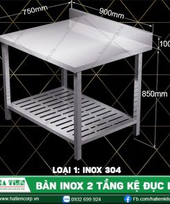 bàn inox 2 tầng kệ đục lỗ BTKL-9