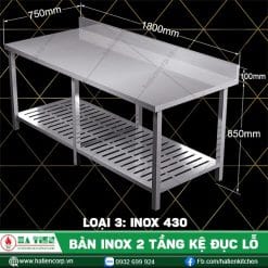 bàn inox 2 tầng kệ đục lỗ BTKL4-18